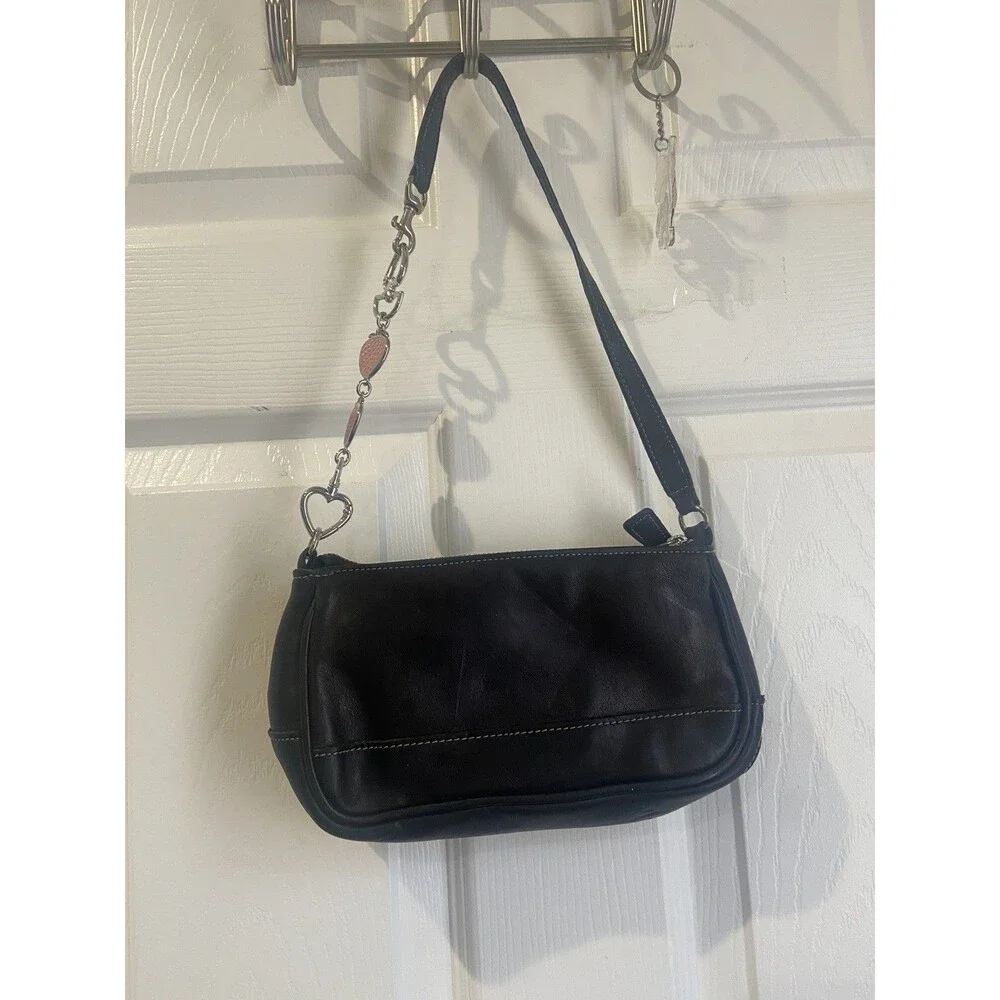 Coach Hamptons Demi: Pouch Baguette Mini Bag/ Black Leather Vintage Y2K 7785